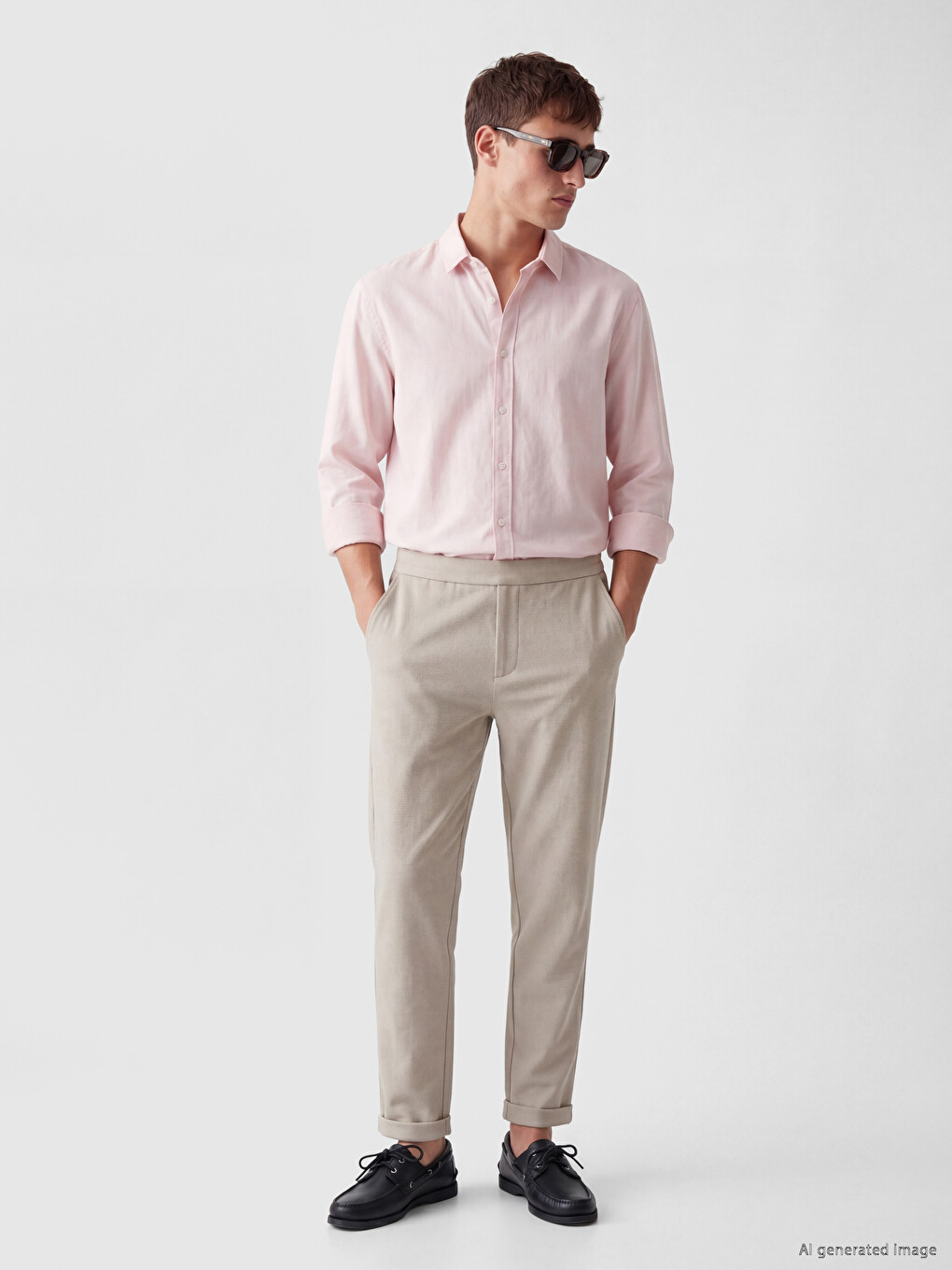 Pembe Regular Fit Keten Karışımlı Erkek Gömlek-2