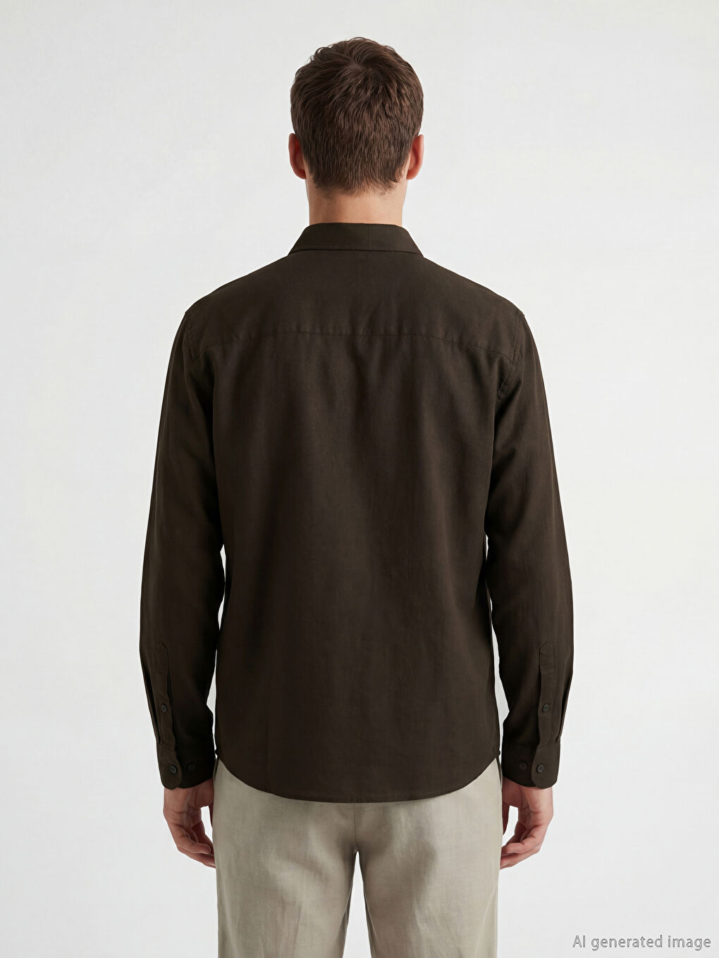 Kahverengi Regular Fit Keten Karışımlı Erkek Gömlek-3
