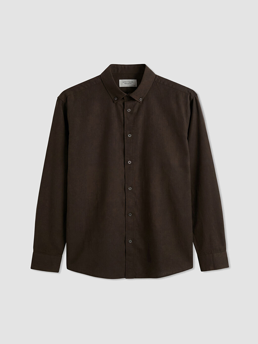 Kahverengi Regular Fit Keten Karışımlı Erkek Gömlek-4