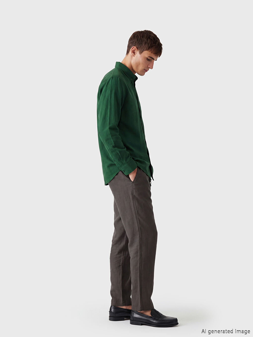 Muška košulja od mešavine lana regularnog kroja-1