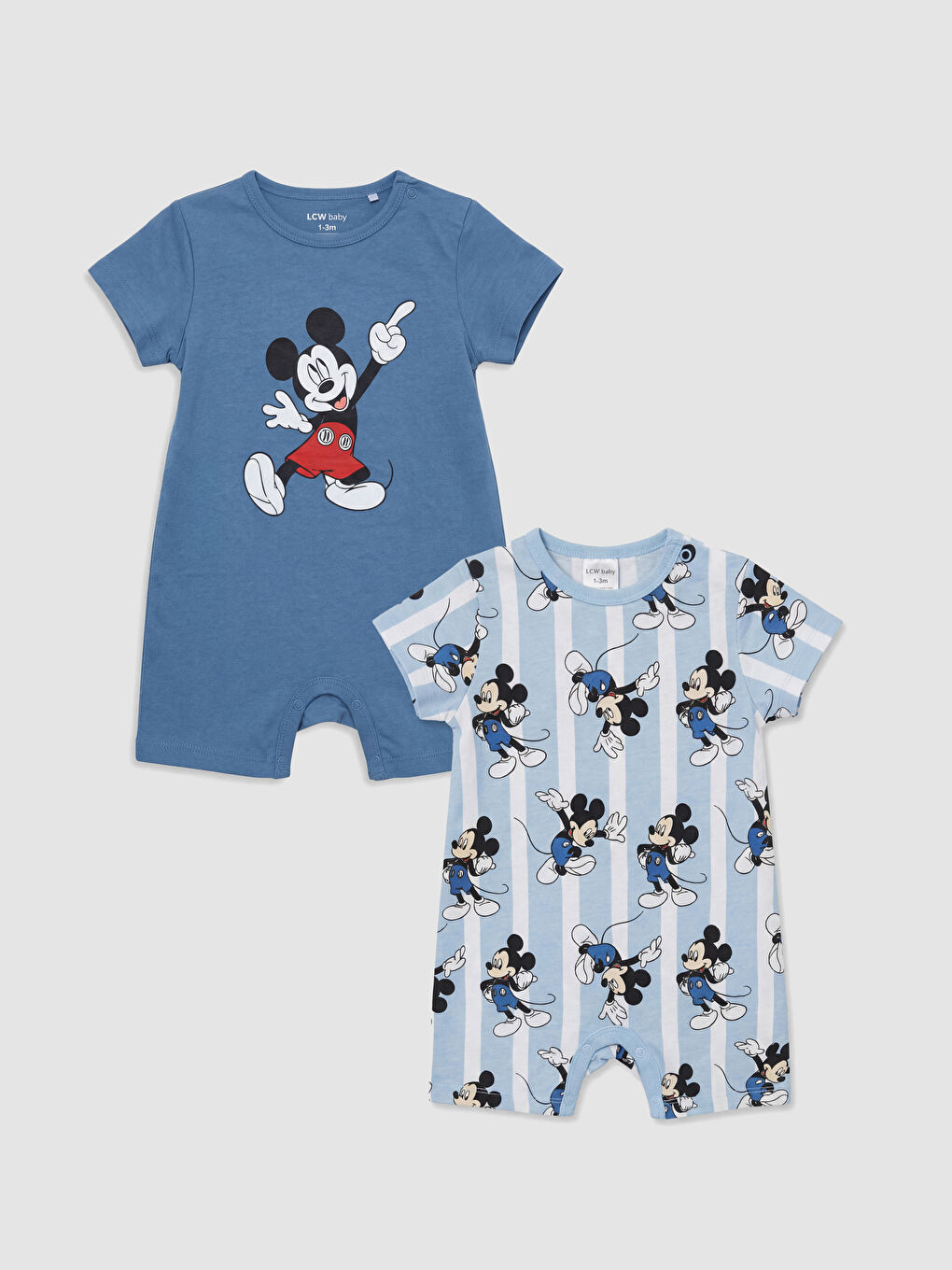 Mavi Mickey Mouse Baskılı Erkek Bebek Tulum  2'li
