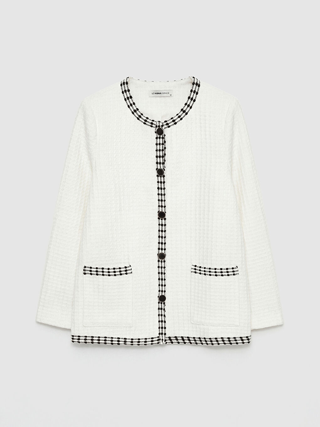 Beyaz Bisiklet Yaka Dokulu Kadın Hırka-4