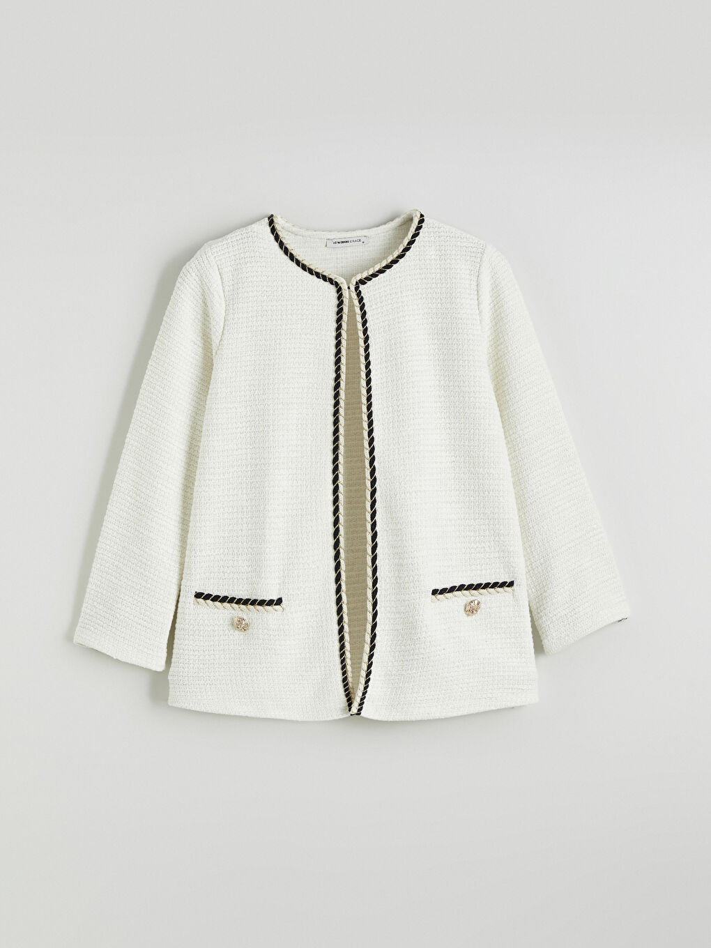 Ekru Bisiklet Yaka Dokulu Kadın Hırka-4