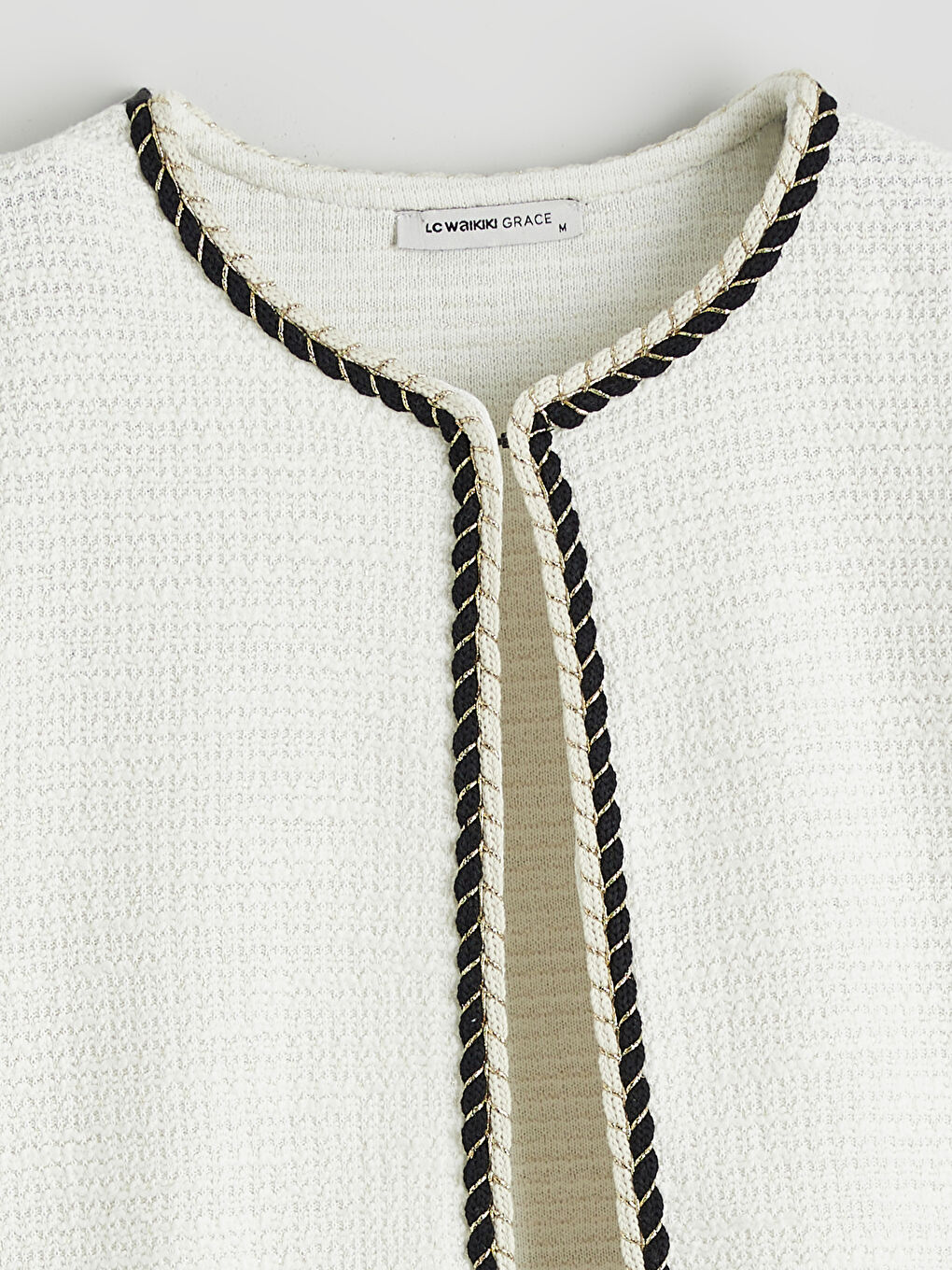 Ekru Bisiklet Yaka Dokulu Kadın Hırka-5