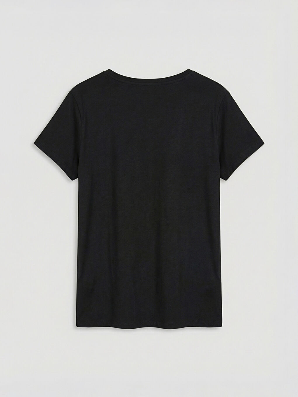 Siyah Bisiklet Yaka Çiçekli Kadın Tişört-5