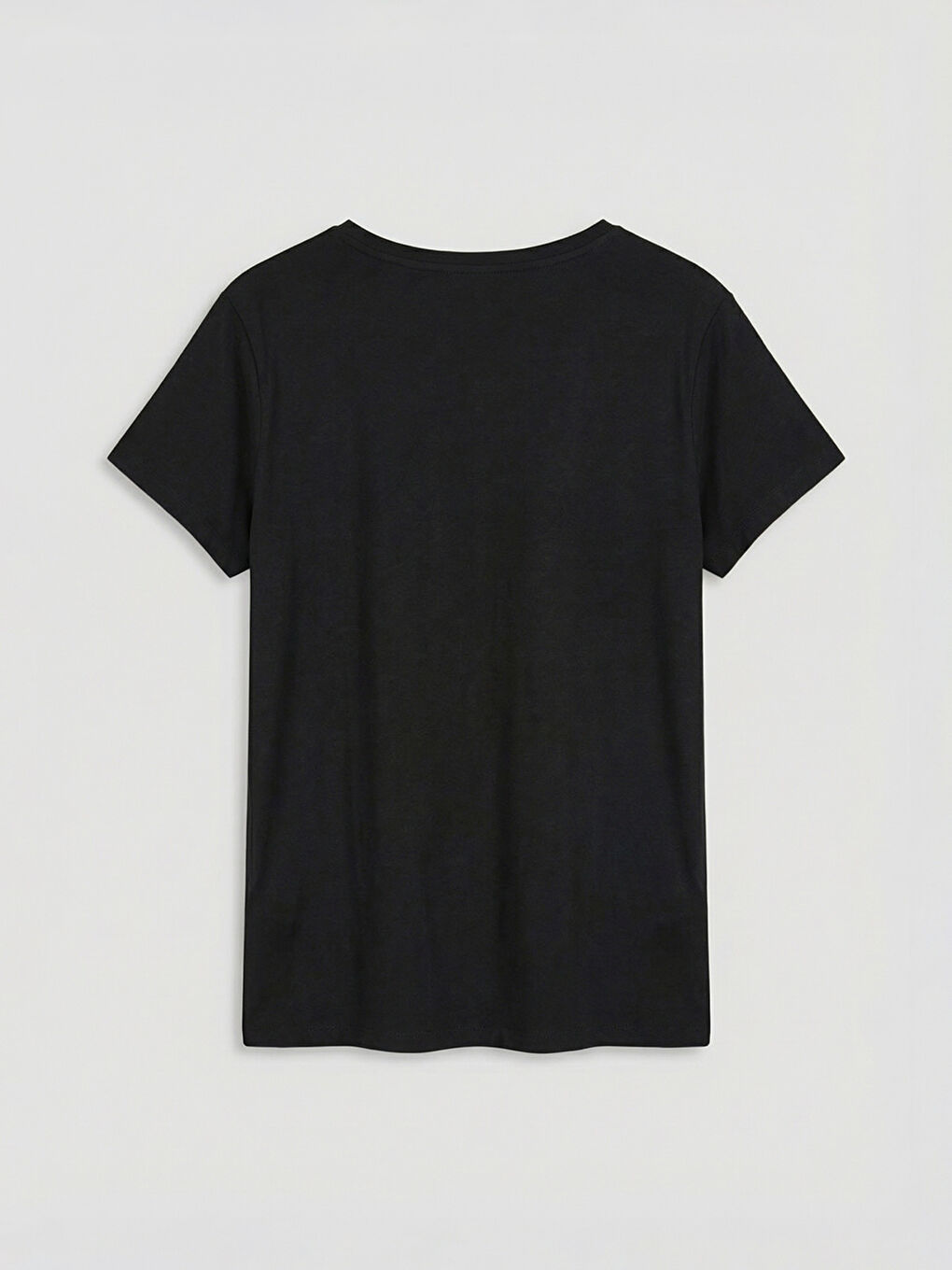 Siyah Bisiklet Yaka Baskılı Kadın Tişört-5