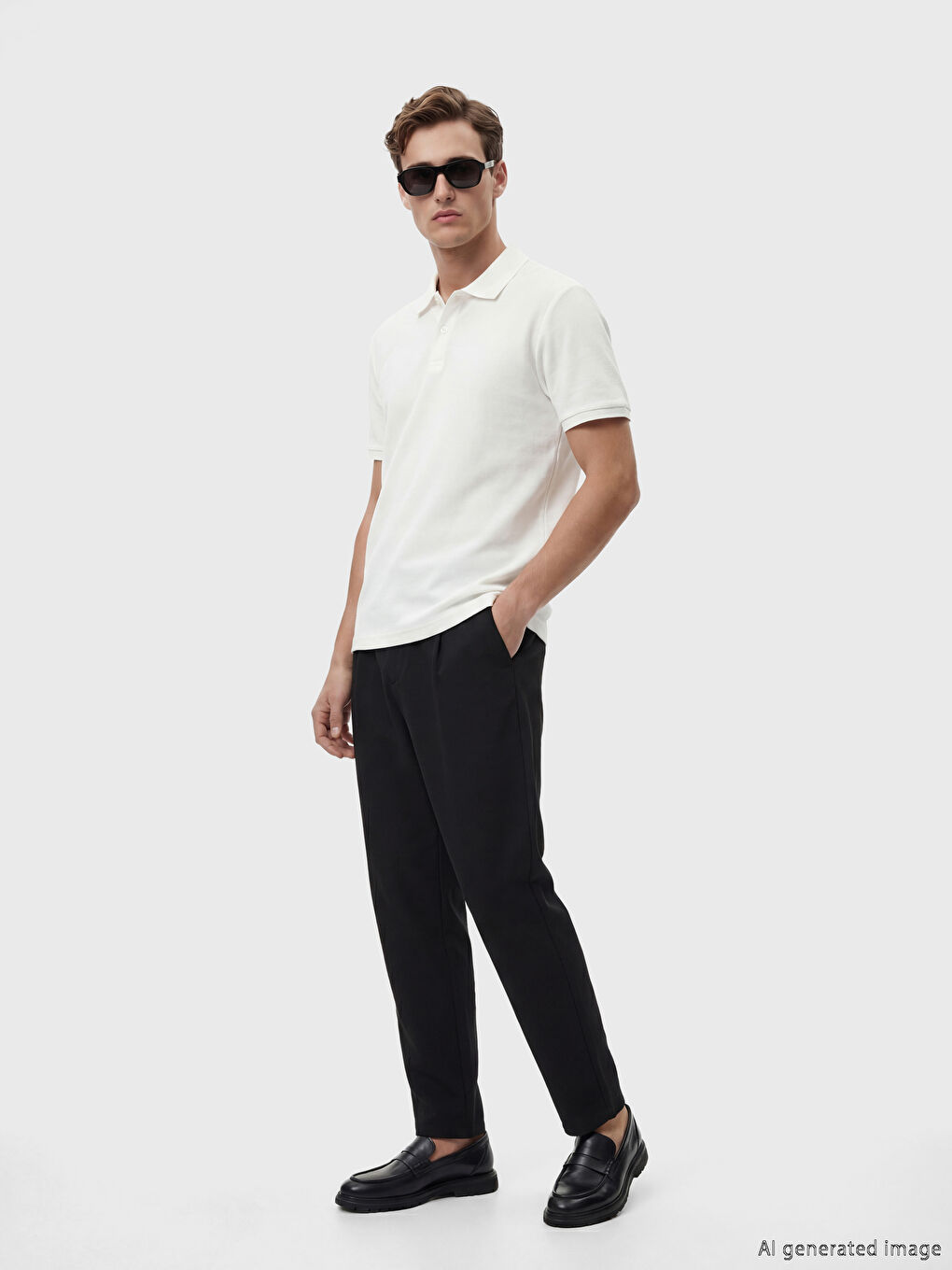 Ekru Polo Yaka Erkek Tişört-1