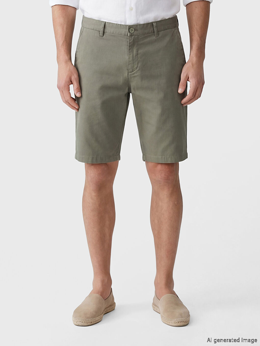 Haki Standart Kalıp Erkek Gabardin Şort-1