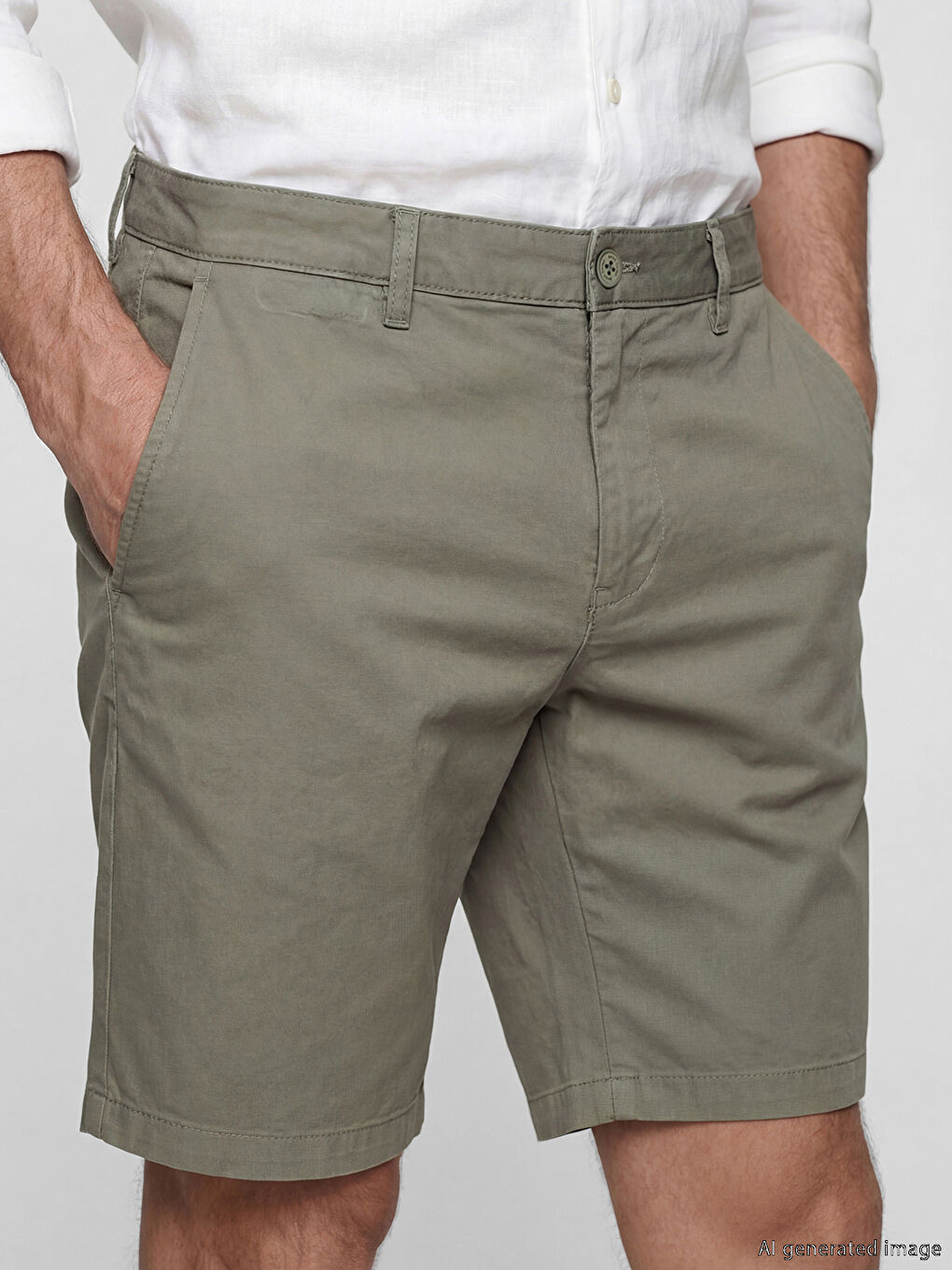 Haki Standart Kalıp Erkek Gabardin Şort-2