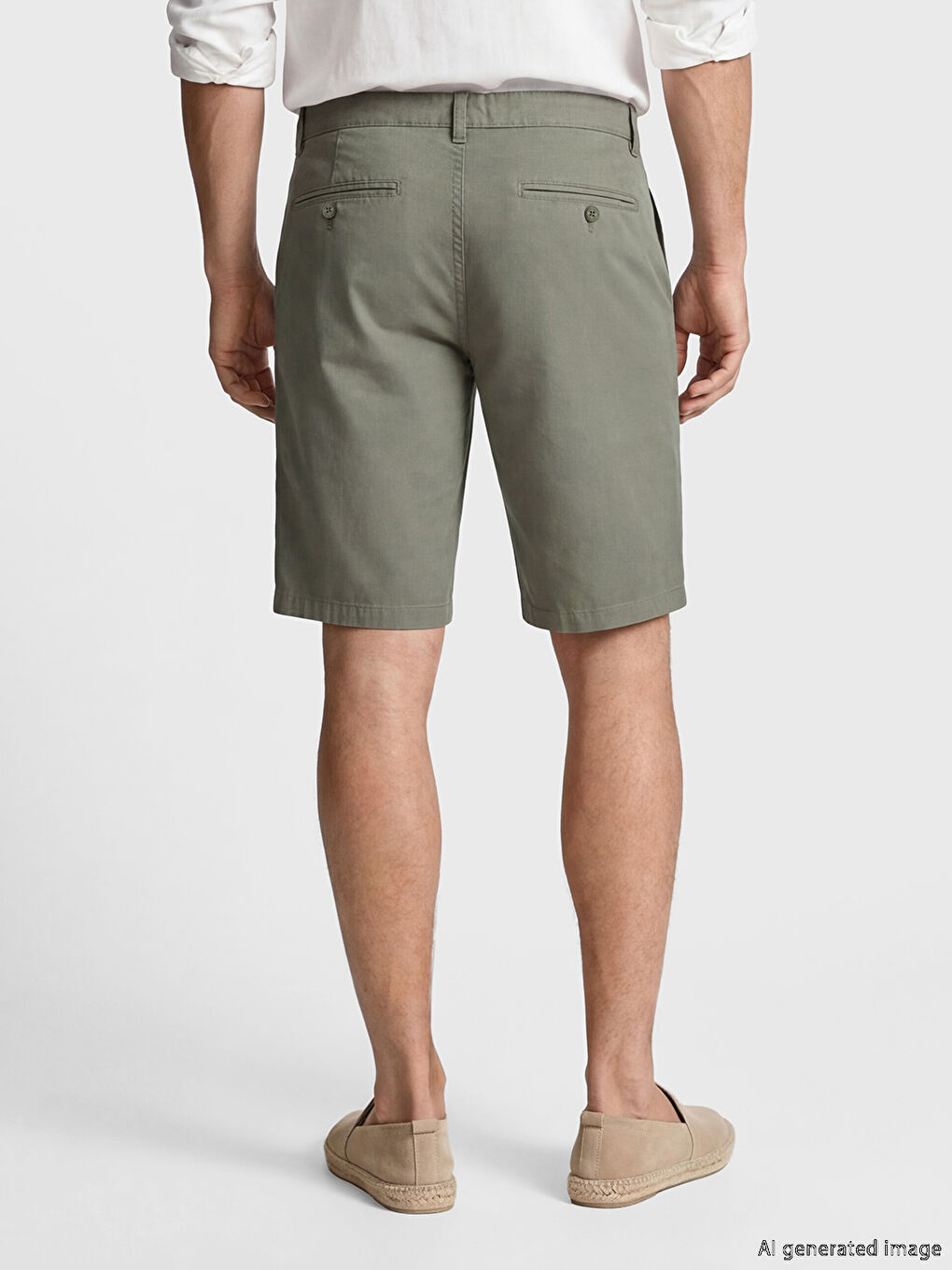 Haki Standart Kalıp Erkek Gabardin Şort-3
