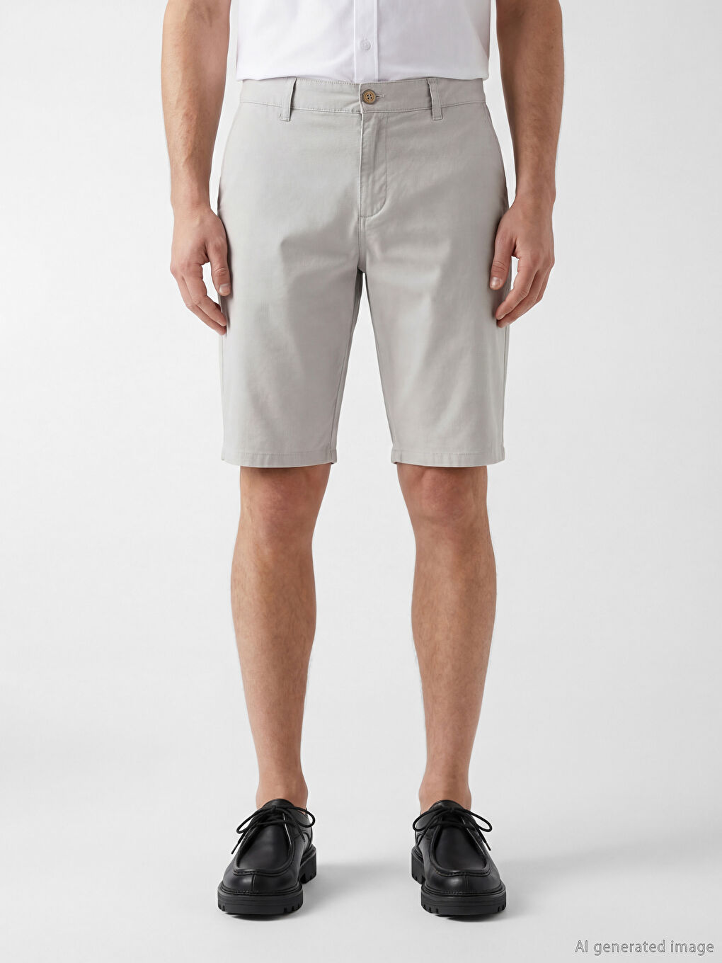 Gri Standart Kalıp Erkek Gabardin Şort-1