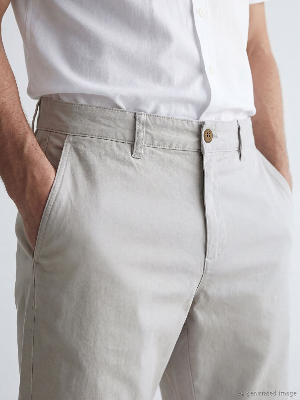 Gri Standart Kalıp Erkek Gabardin Şort-2