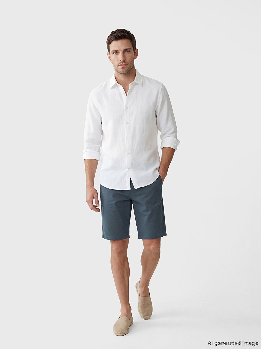 İndigo Standart Kalıp Erkek Gabardin Şort