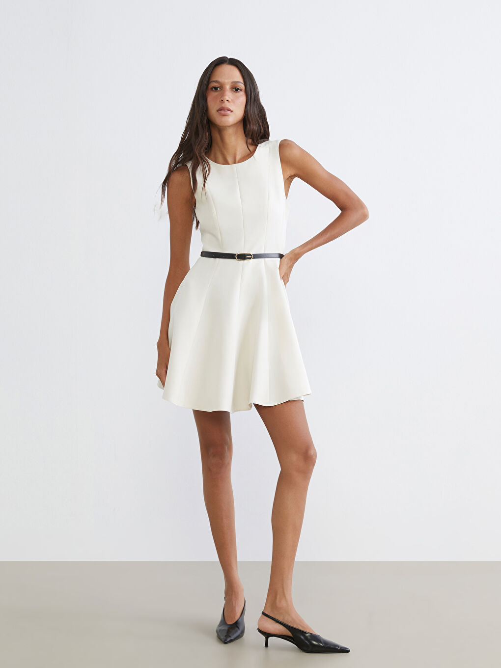 Crew Neck Belted Peplum Mini Women's Dress-1