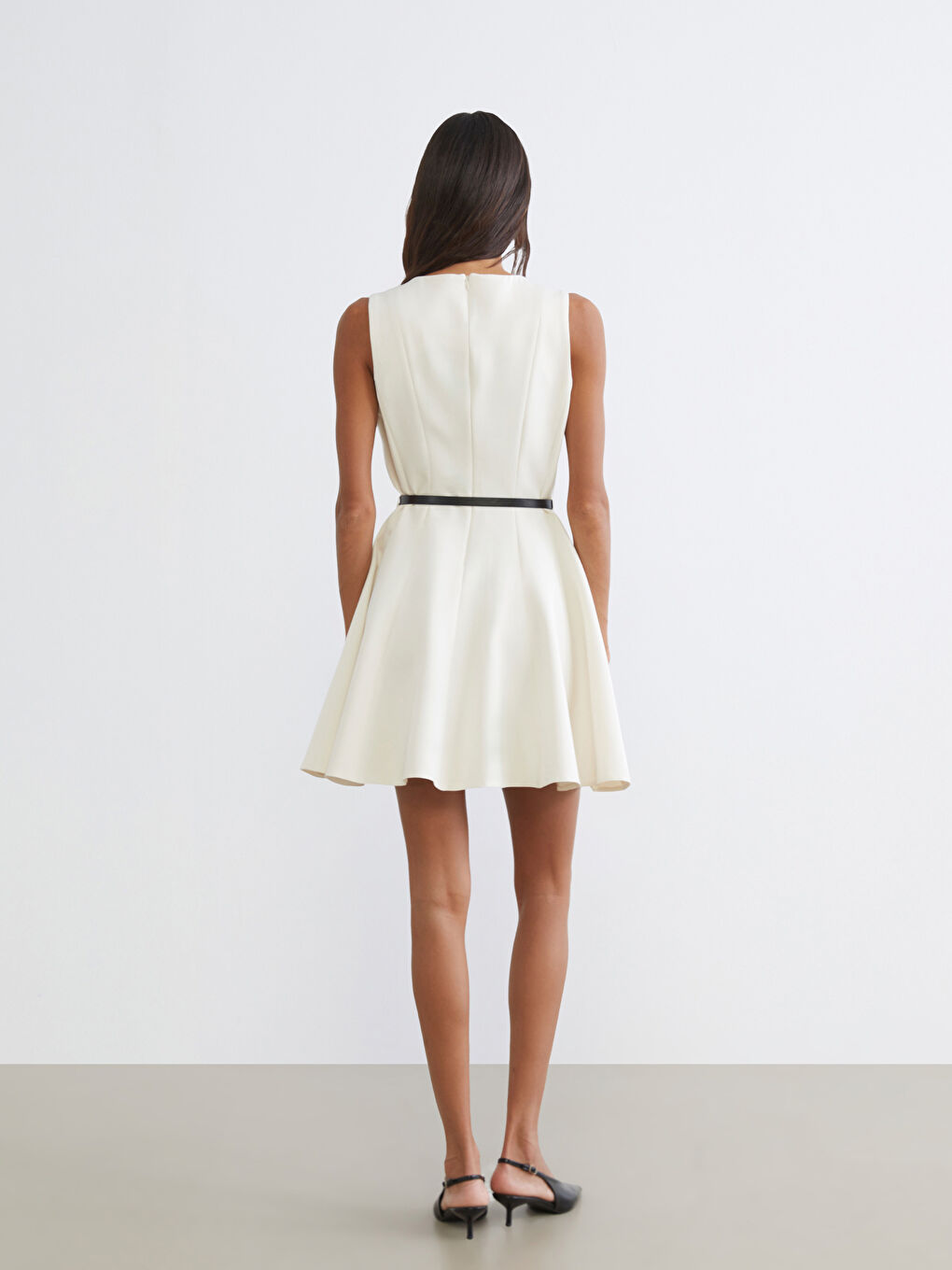 Crew Neck Belted Peplum Mini Women's Dress-3