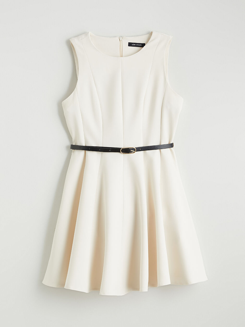 Crew Neck Belted Peplum Mini Women's Dress-4