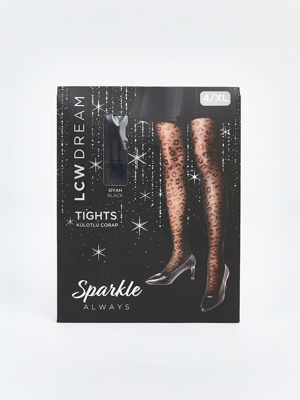 Siyah Leopar Desenli Kadın Külotlu Çorap