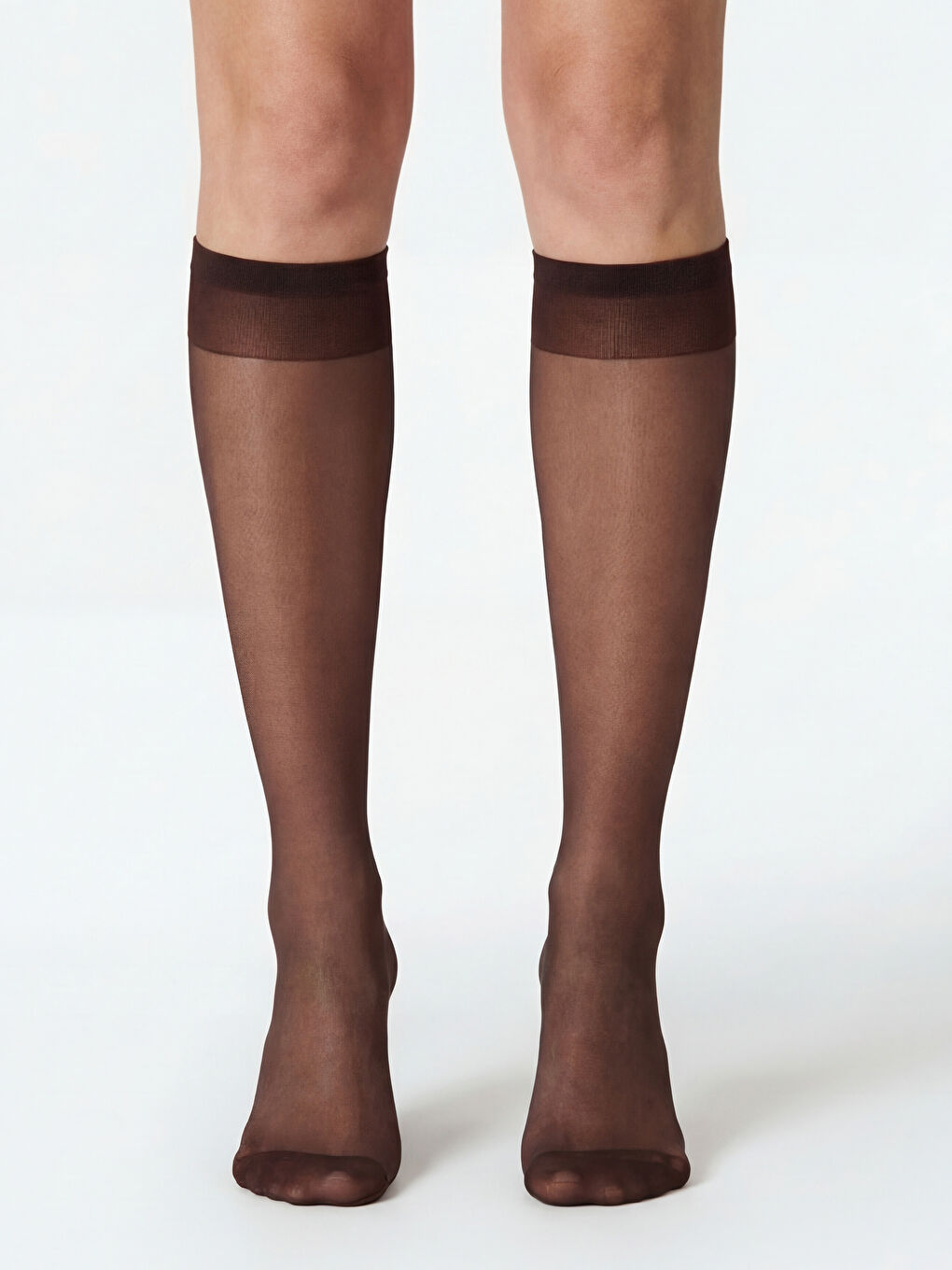 Kahverengi 15 Denye Kadın Diz Altı Çorap 2'li-1