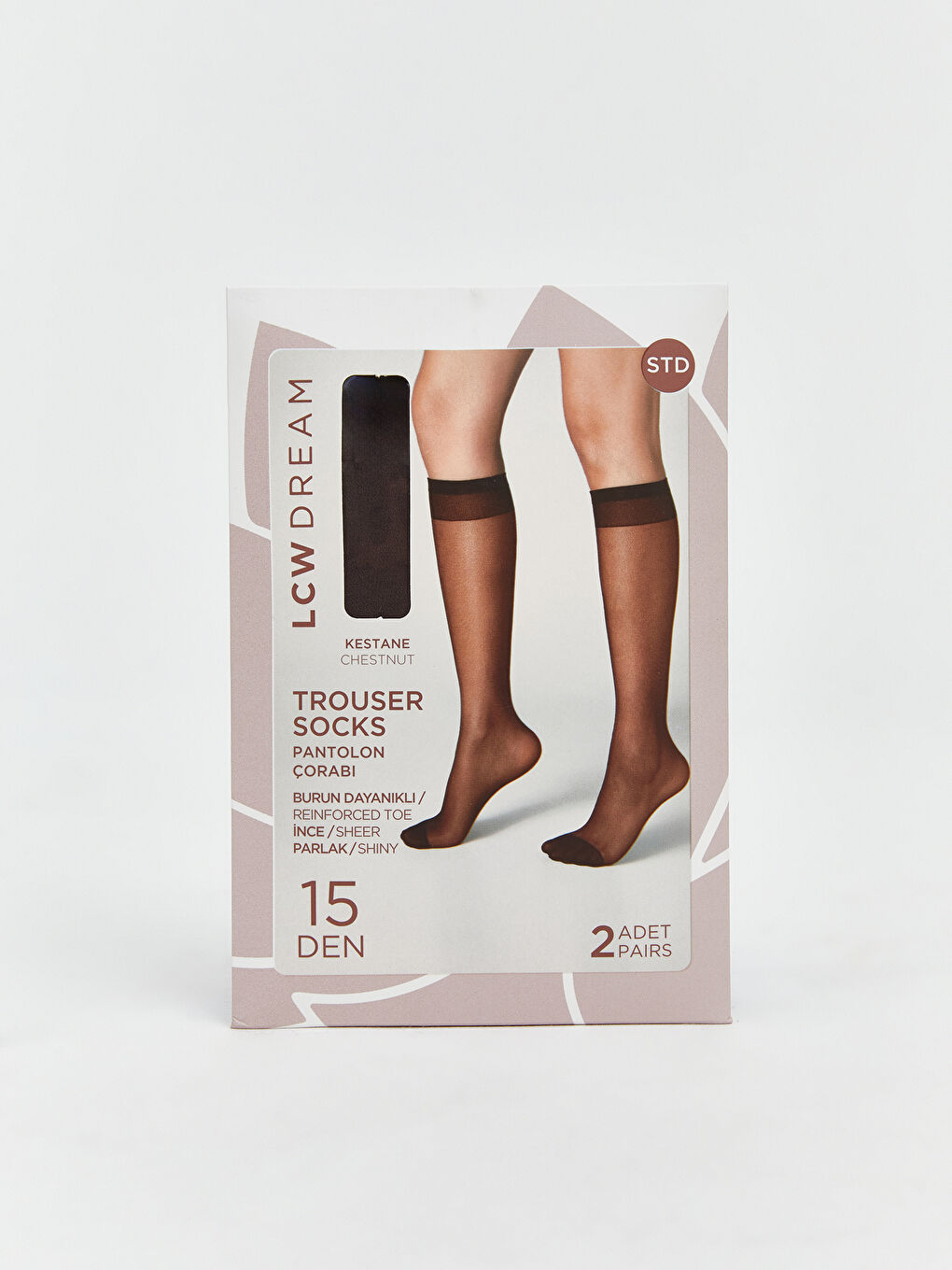 Kahverengi 15 Denye Kadın Diz Altı Çorap 2'li-3