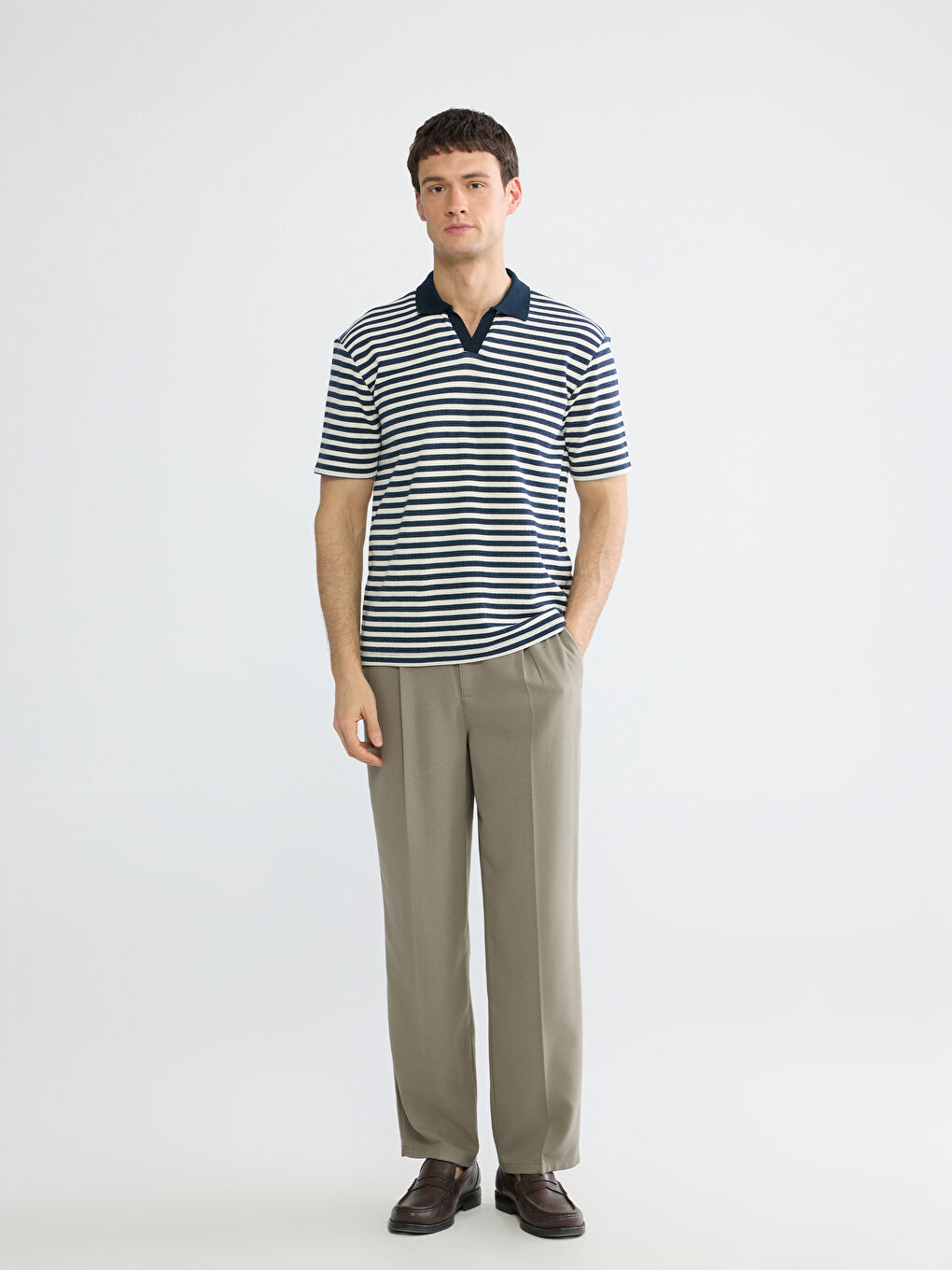 İndigo Polo Yaka Çizgili Erkek Tişört-1