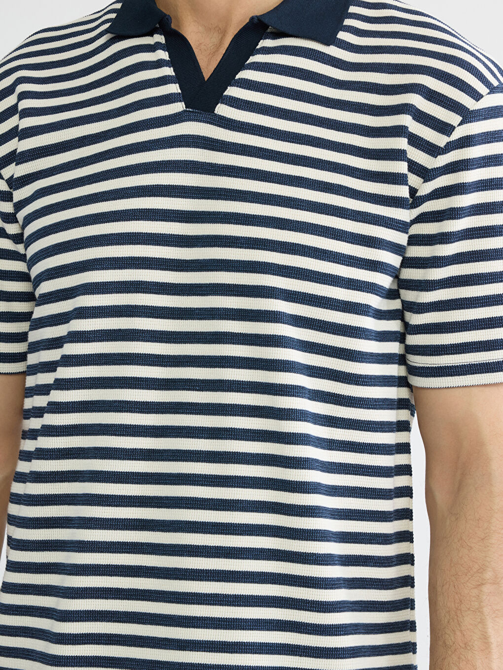 İndigo Polo Yaka Çizgili Erkek Tişört-2