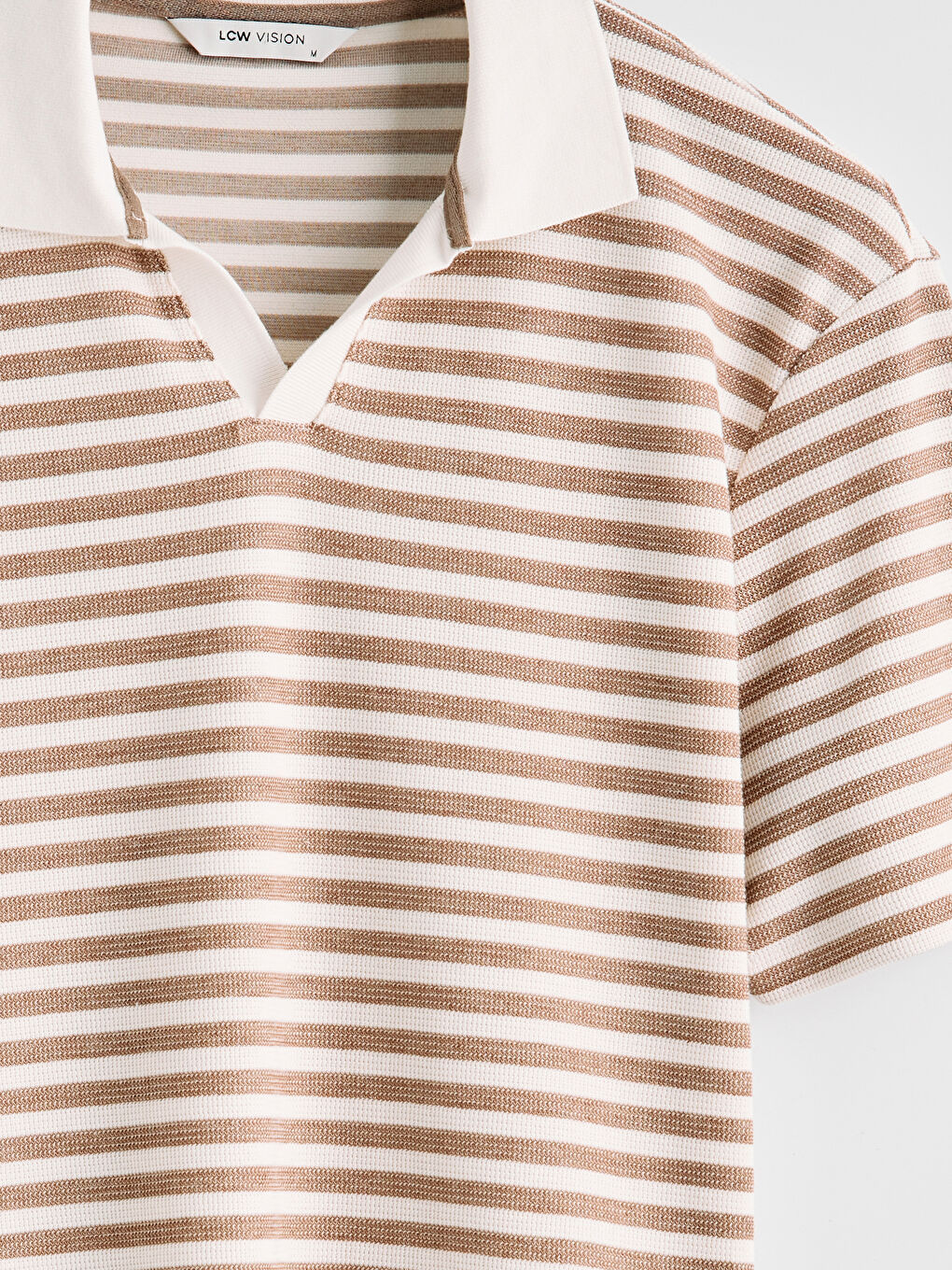 Kahverengi Polo Yaka Çizgili Erkek Tişört-1