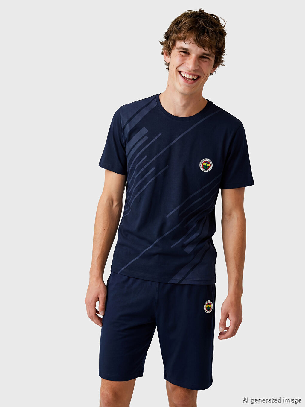 Lacivert Fenerbahçe Baskılı Erkek Şortlu Pijama Takımı-1