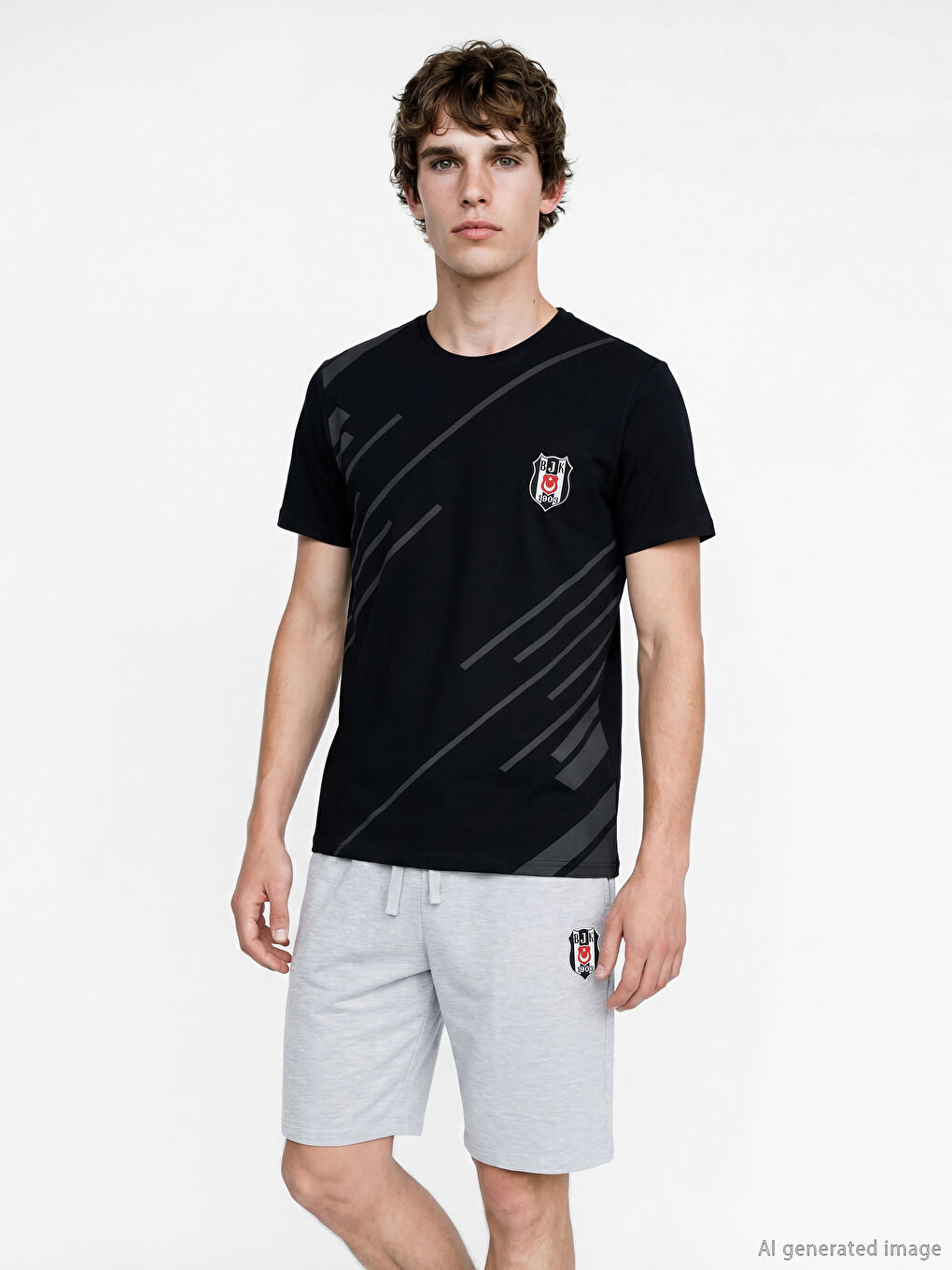 Siyah Standart Kalıp Beşiktaş Baskılı Erkek Pijama Takımı