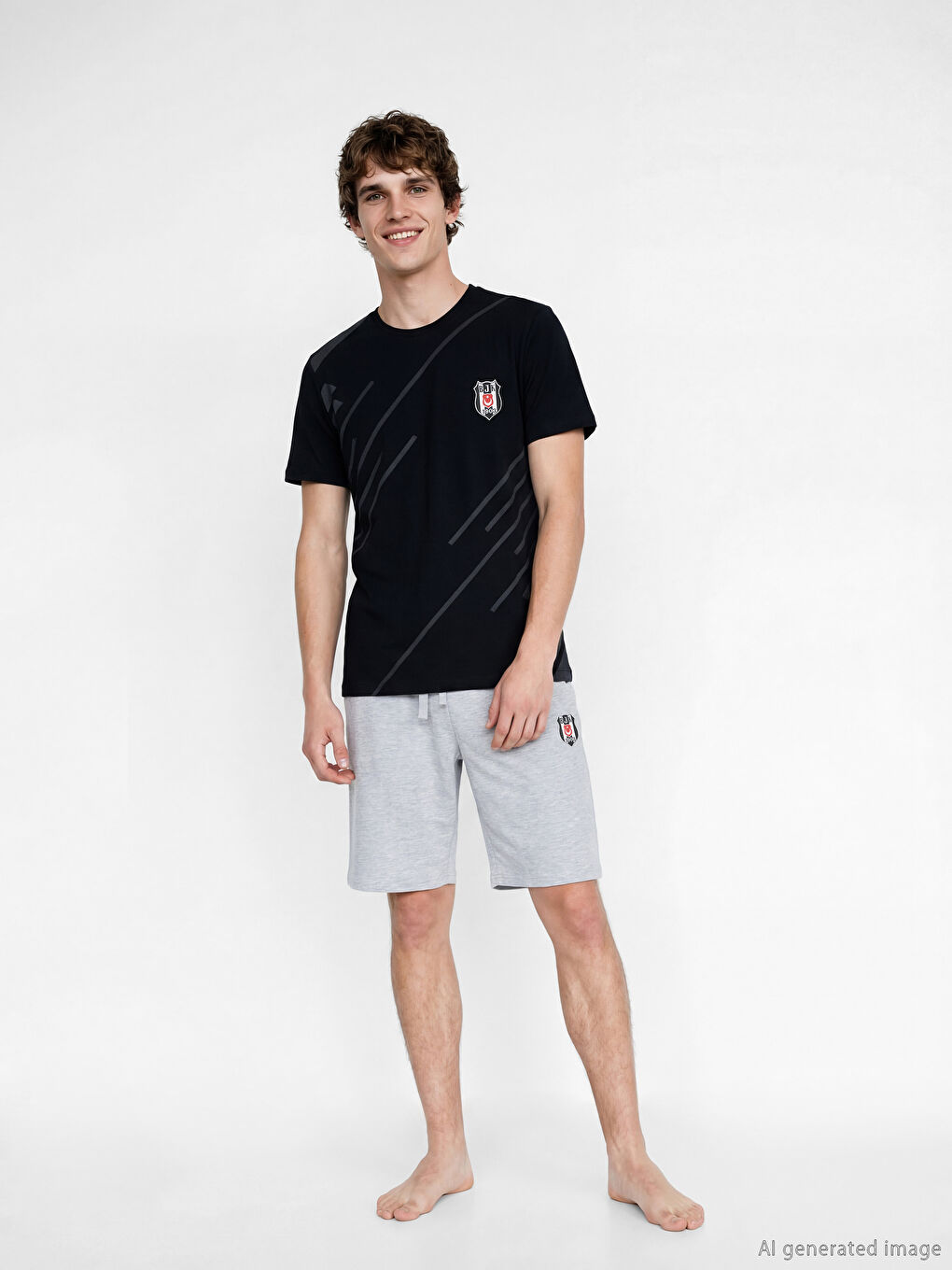 Siyah Standart Kalıp Beşiktaş Baskılı Erkek Pijama Takımı-1