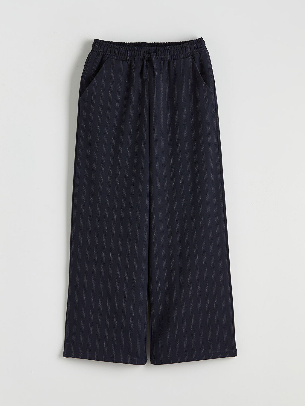 Lacivert Beli Lastikli Çizgili Kız Çocuk Pantolon