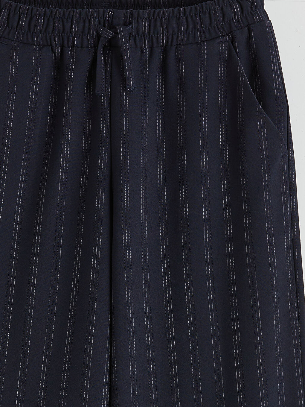 Lacivert Beli Lastikli Çizgili Kız Çocuk Pantolon-2