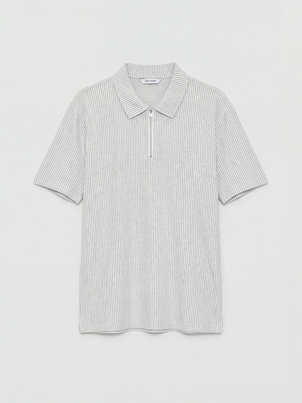 Gri Polo Yaka Çizgili Erkek Tişört-4