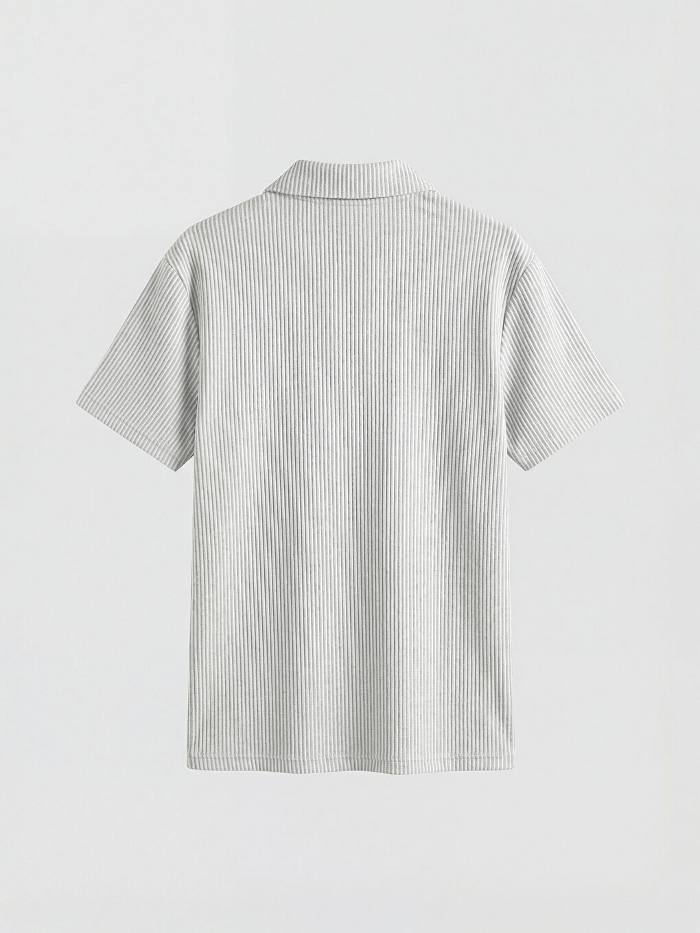 Gri Polo Yaka Çizgili Erkek Tişört-5