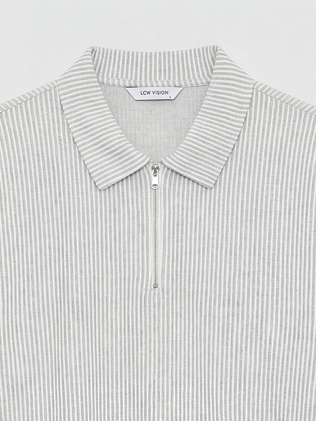 Gri Polo Yaka Çizgili Erkek Tişört-6