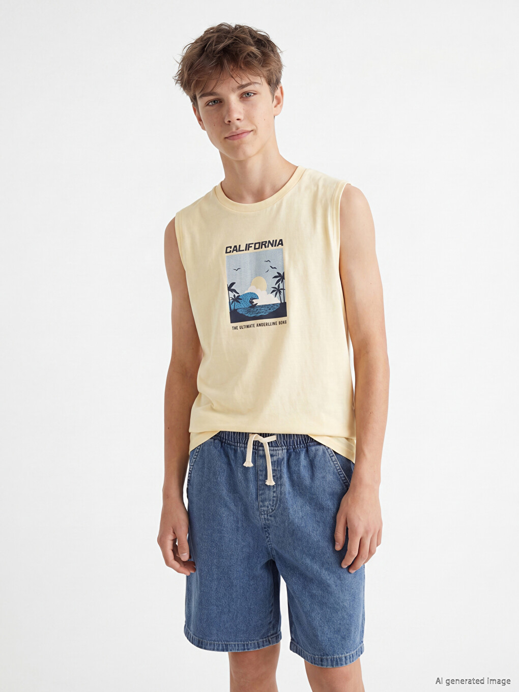 Crew Neck California Printed Boys' Tank Top
