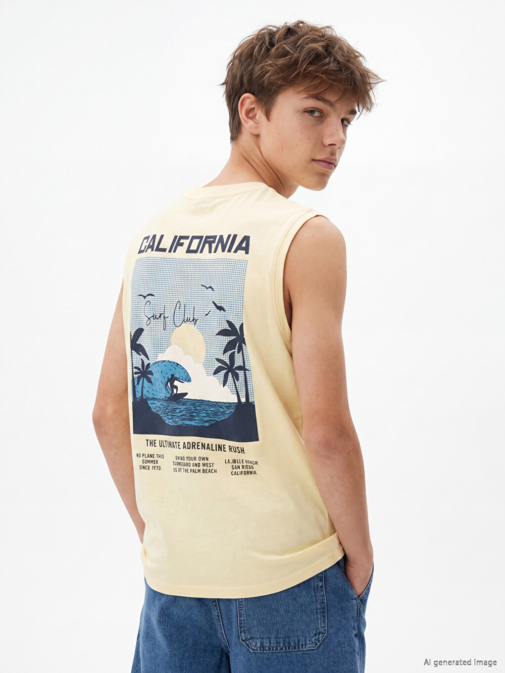 Crew Neck California Printed Boys' Tank Top-2