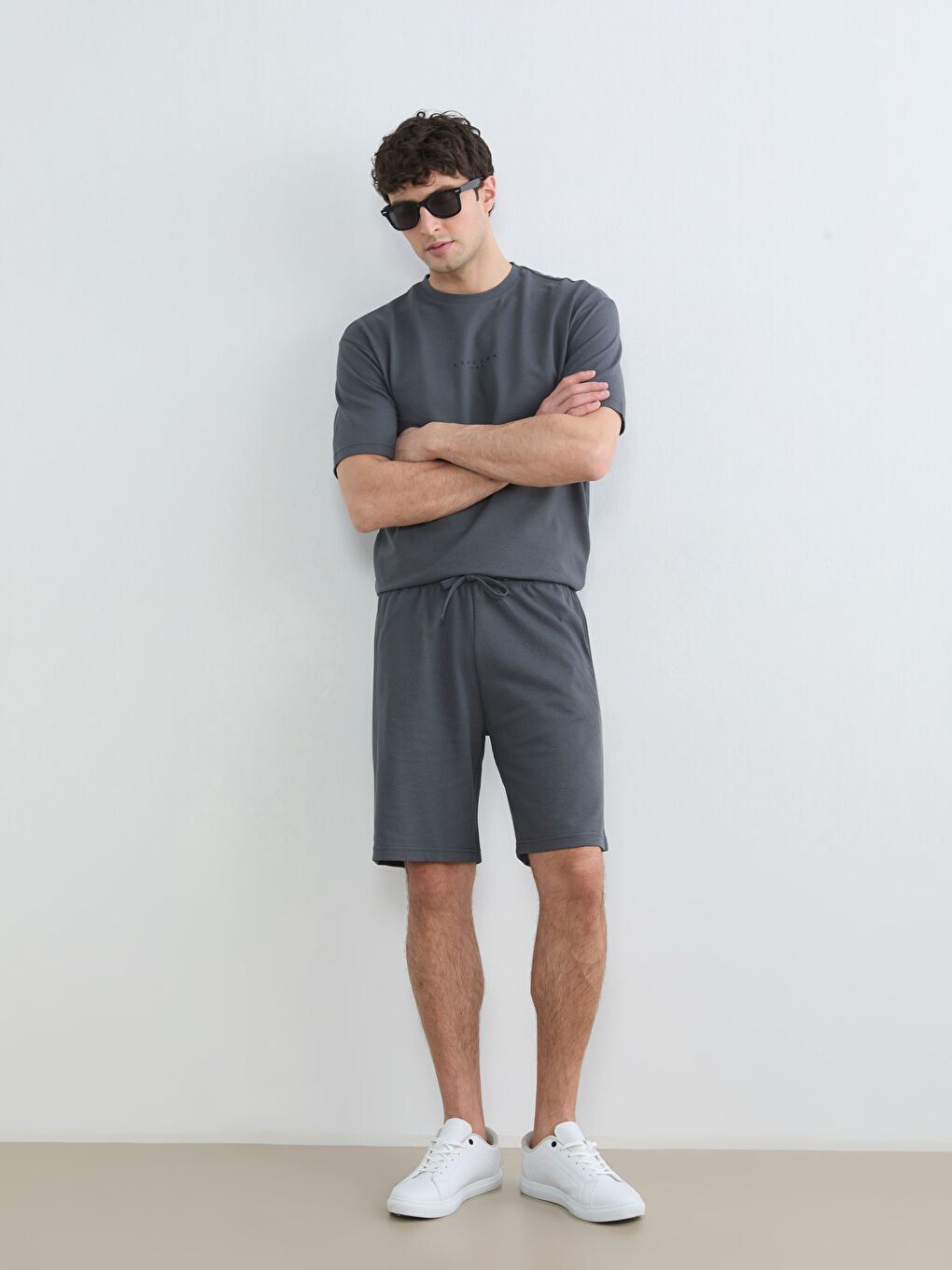 Antrasit Standart Kalıp Erkek Şortlu Pijama Takımı