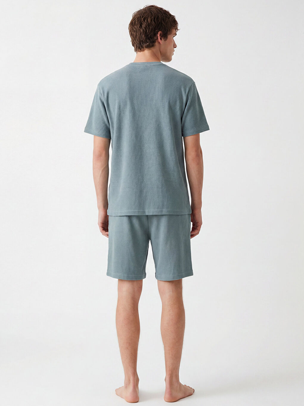 Mavi Standart Kalıp Florida Baskılı Erkek Şortlu Pijama Takımı-3