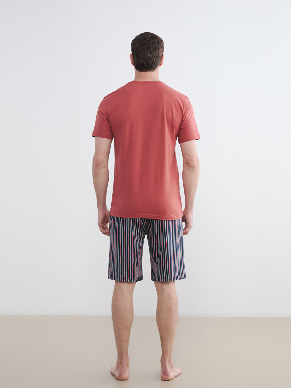 Lacivert Standart Kalıp Erkek Şortlu Pijama Takımı-4