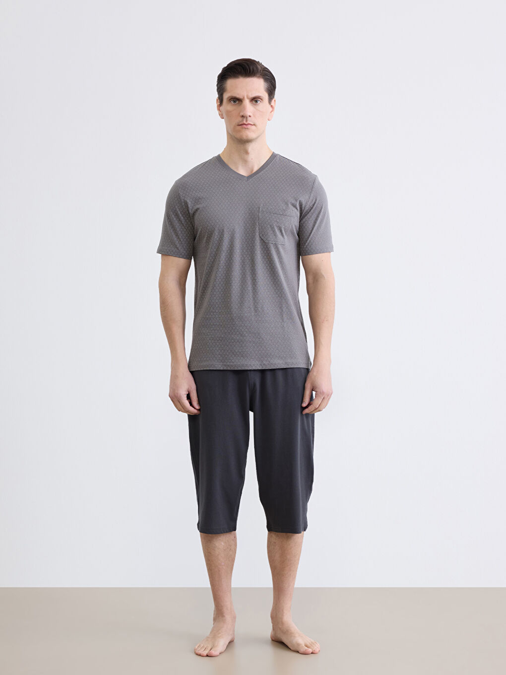 V Neck Printed Men's Shortie Pyjamas Set