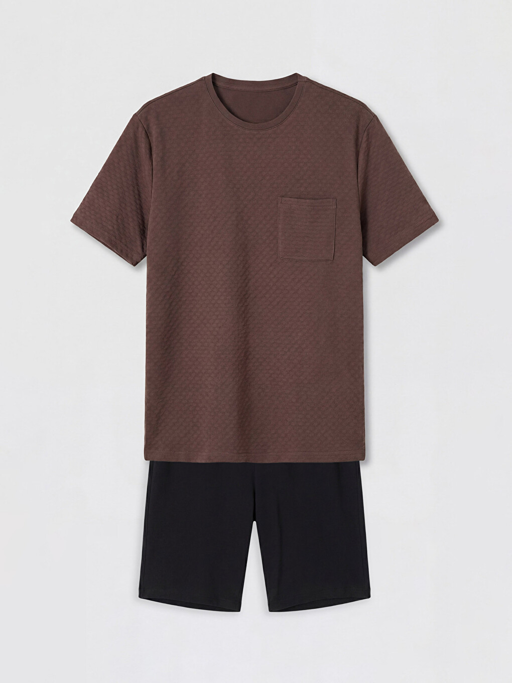 Kahverengi Regular Fit Erkek Şortlu Pijama Takımı-4