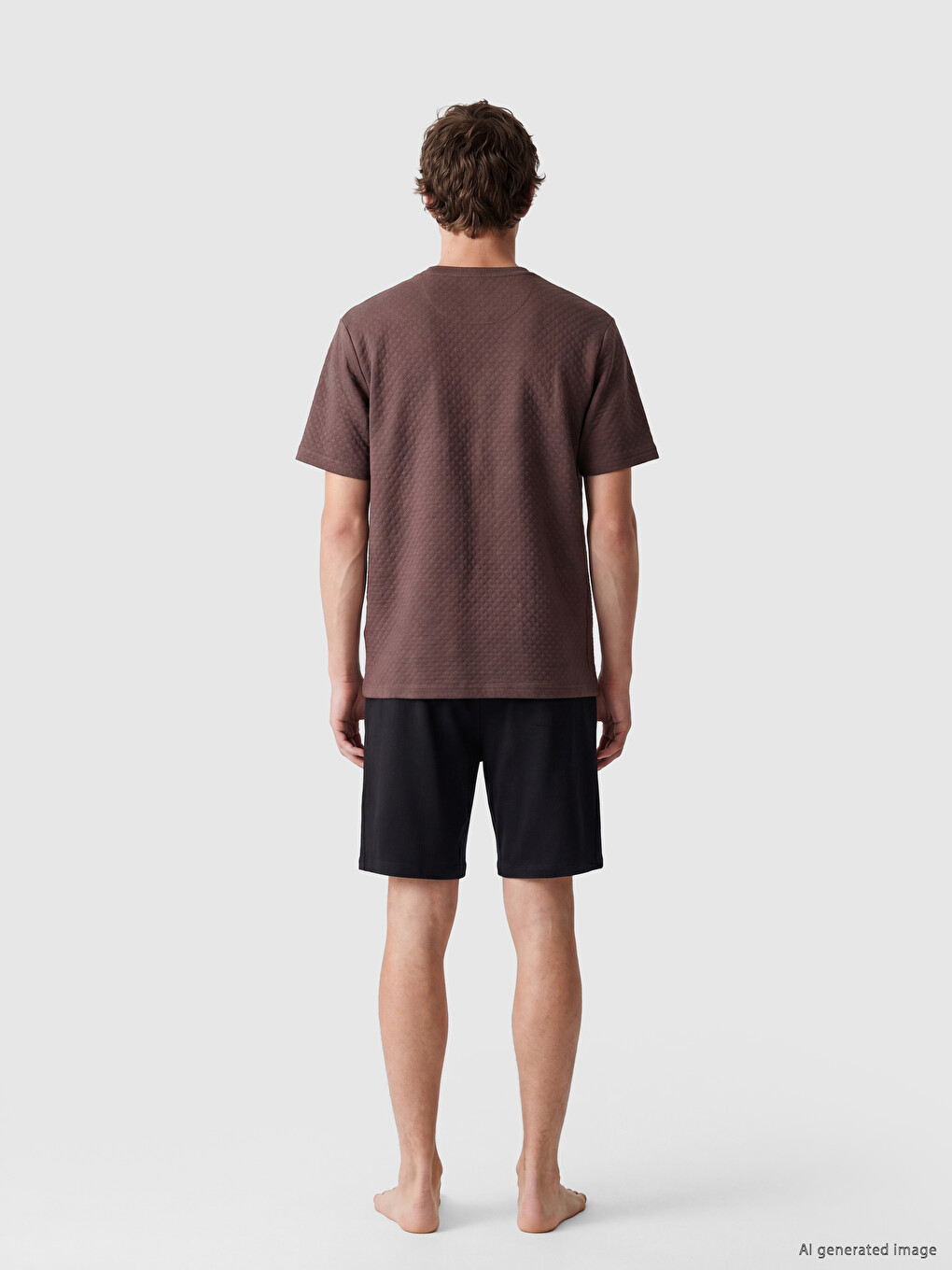 Kahverengi Regular Fit Erkek Şortlu Pijama Takımı-3