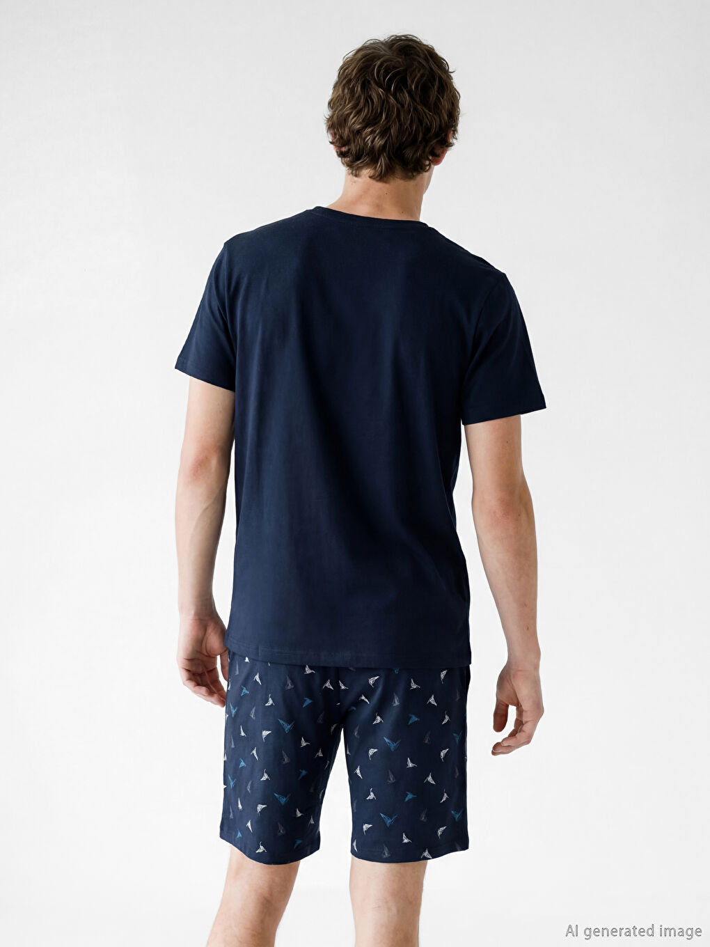 Lacivert Standart Kalıp Baskılı Erkek Şortlu Pijama Takımı-3