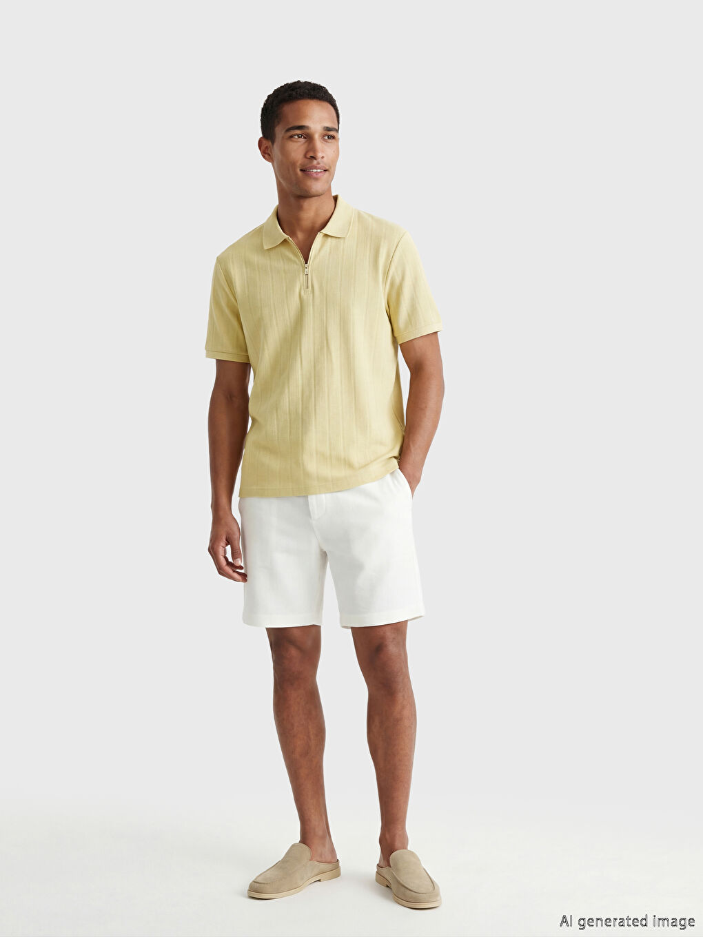 Sarı Polo Yaka Erkek Penye Tişört-1