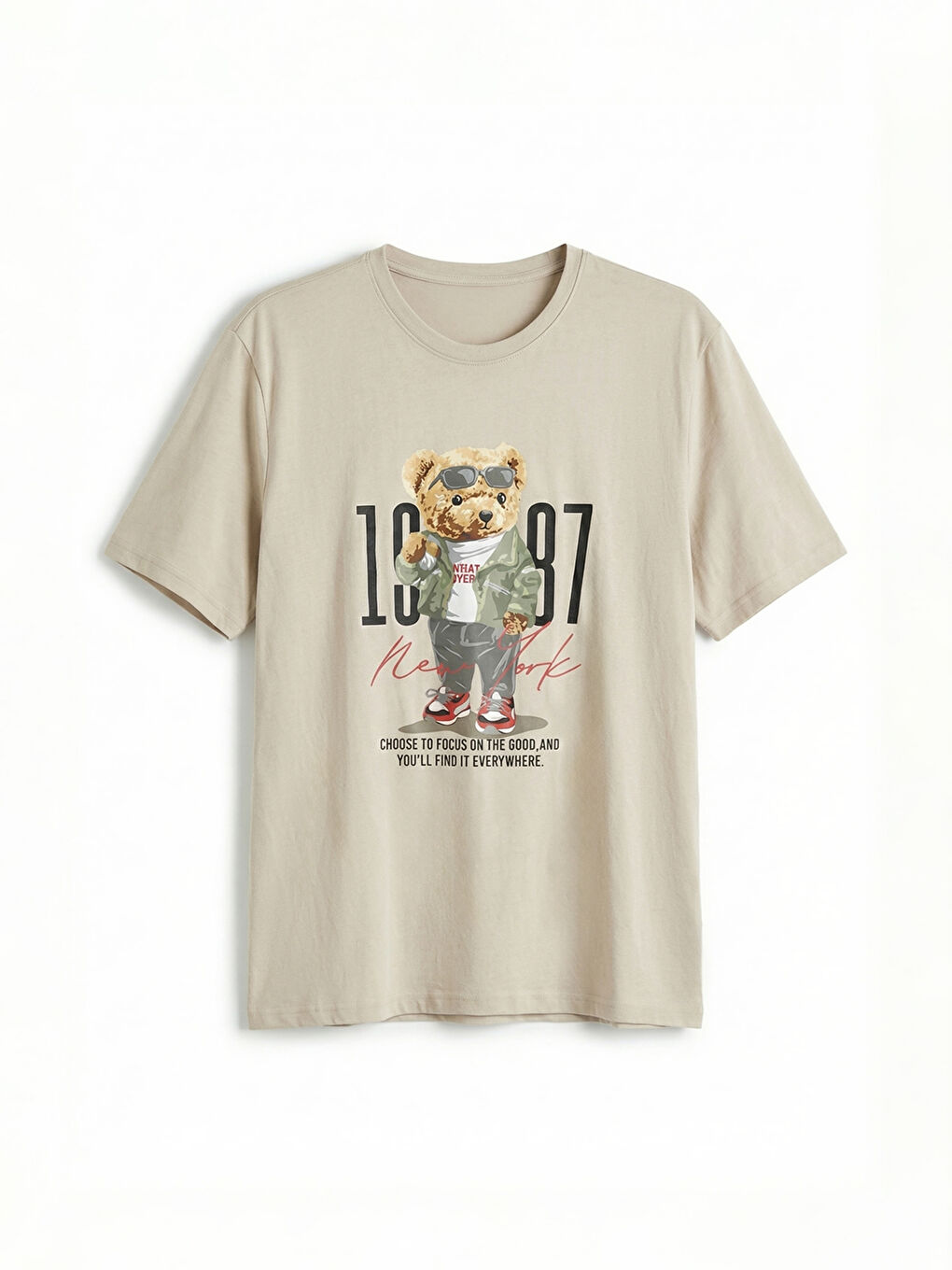 Gri Bisiklet Yaka Teddy Baskılı Erkek Pijama Üst