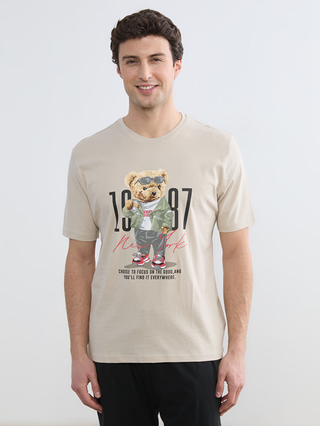 Crew Neck Teddy Print Men's Shortie Pyjamas Set-1