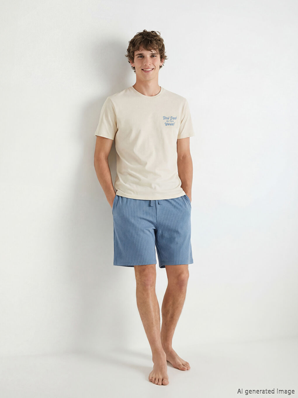Mavi Standart Kalıp Erkek Şortlu Pijama Takımı-1