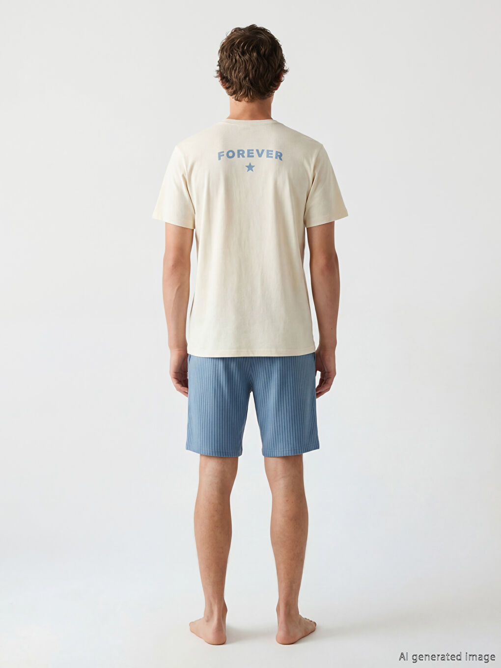 Mavi Standart Kalıp Erkek Şortlu Pijama Takımı-3