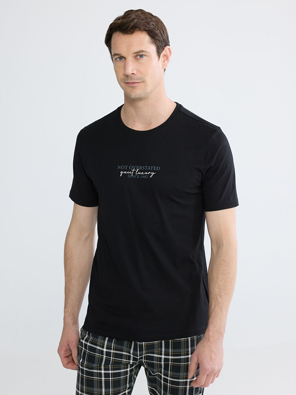 Siyah Standart Kalıp Ekose Erkek Pijama Takım-1