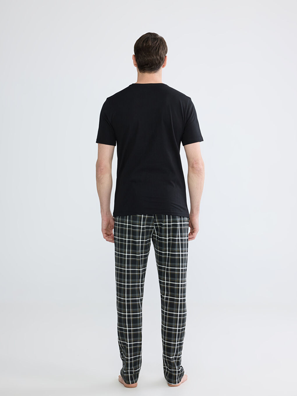 Siyah Standart Kalıp Ekose Erkek Pijama Takım-3